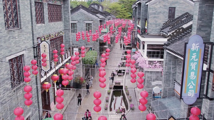 广州岭南印象园古风建筑春日航拍4K视频
