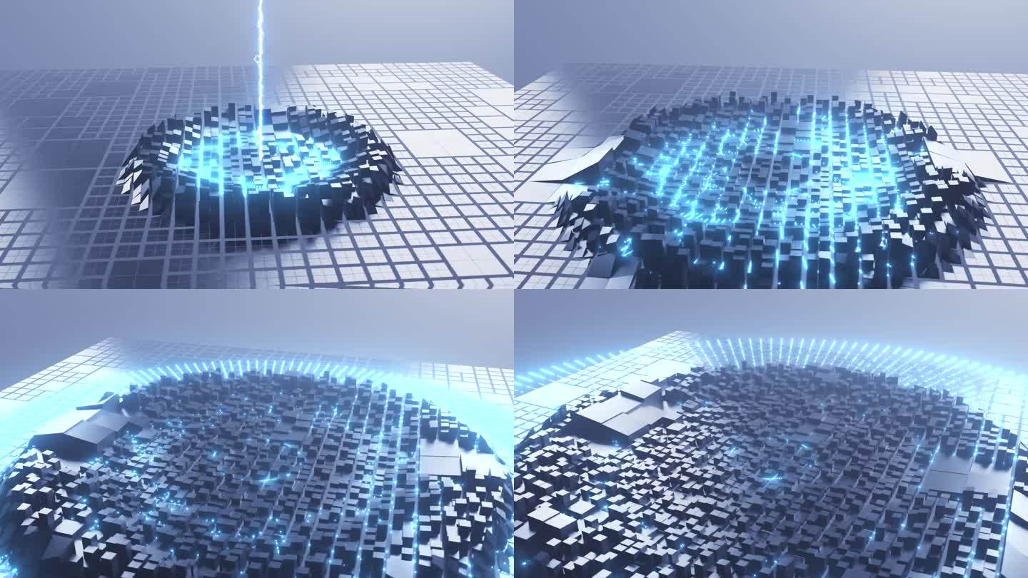 粒子光线冲击芯片矩阵动画素材