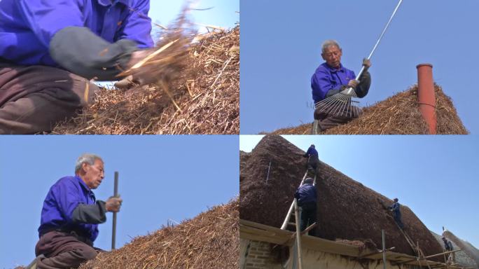 胶东农村民居修整海草房顶老草房