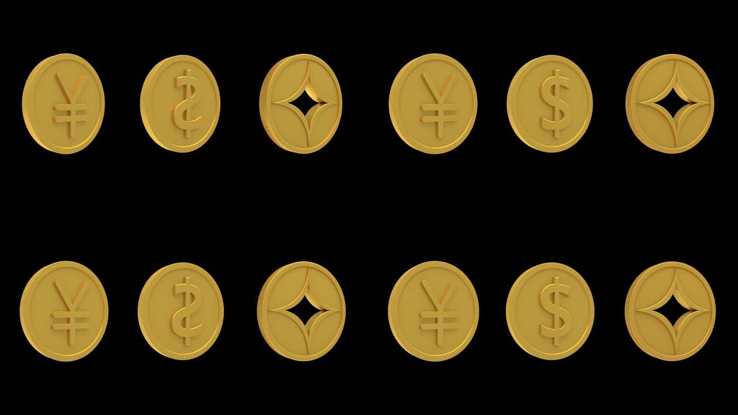 三款金币旋转动画C4D模型-无限循环