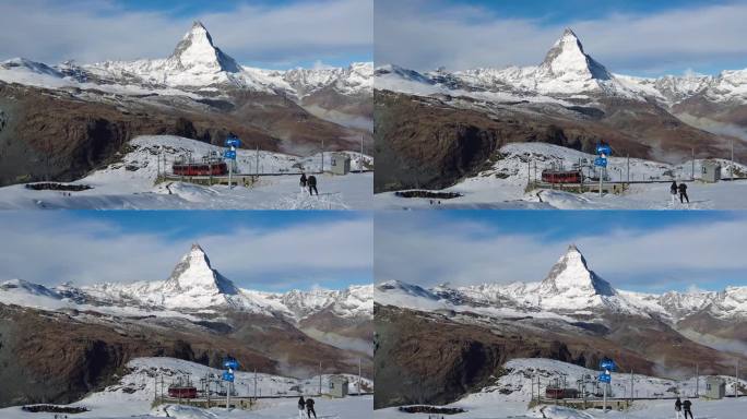 远眺雄伟的瑞士马特洪峰雪山与阿尔卑斯山脉