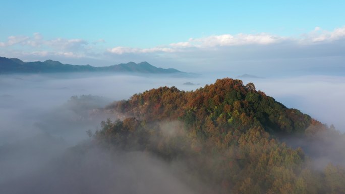 秋天大气云雾航拍4K