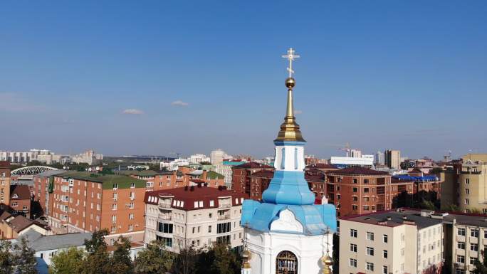 俄罗斯秋明教堂民居城市风光航拍