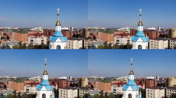 俄罗斯秋明教堂民居城市风光航拍