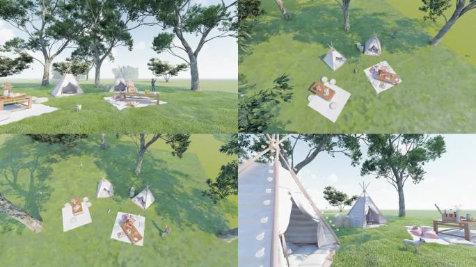 树下草地帐篷露营野餐