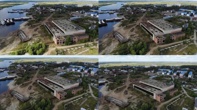 俄罗斯工厂工业造船厂郊外风光航拍