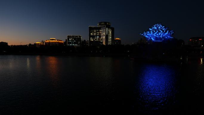 4K傍晚通惠河高碑店夜景华润时代中心灯光