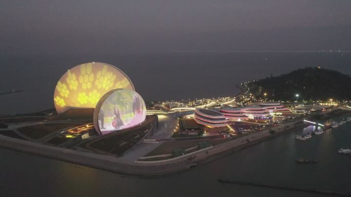 珠海大剧院夜景航拍视频