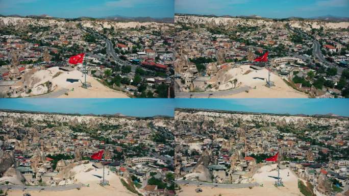 土耳其小镇上的国旗航拍