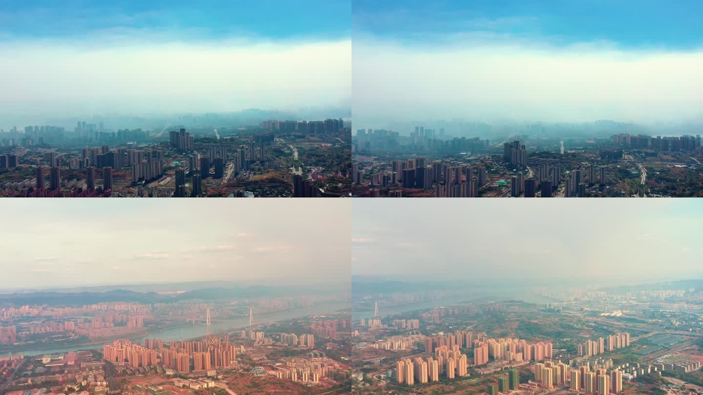 重庆巴南山火空中弥漫的浓烟灰尘