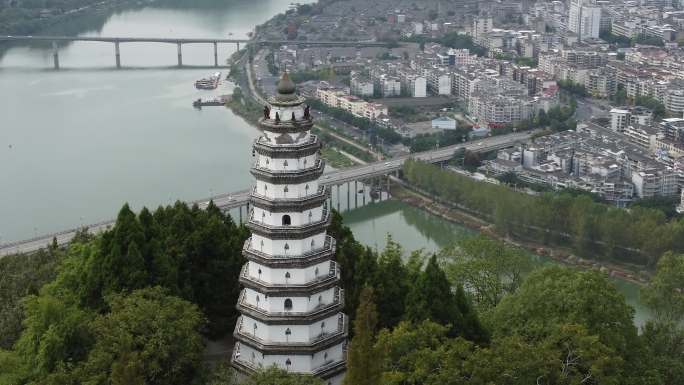 四川南充阆中市阆中古城东山园林白塔航拍