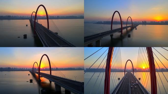 杭州之江大桥唯美城市日出