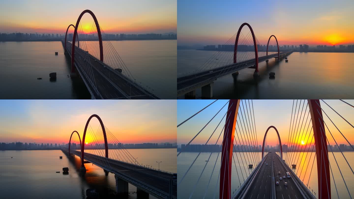 杭州之江大桥唯美城市日出