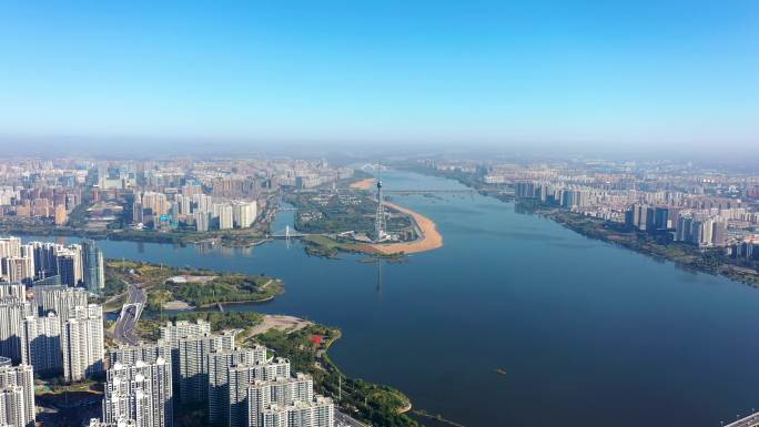 航拍临沂三河口城市风景