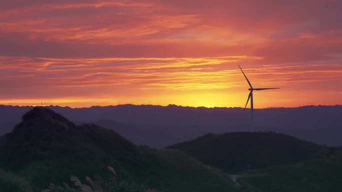 【原创】4k唯美能源日出夕阳风力发电