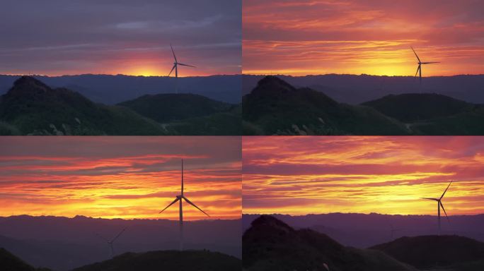 【原创】4k唯美能源日出夕阳风力发电