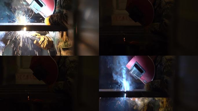 建筑工人电焊切割火花作业视频素材