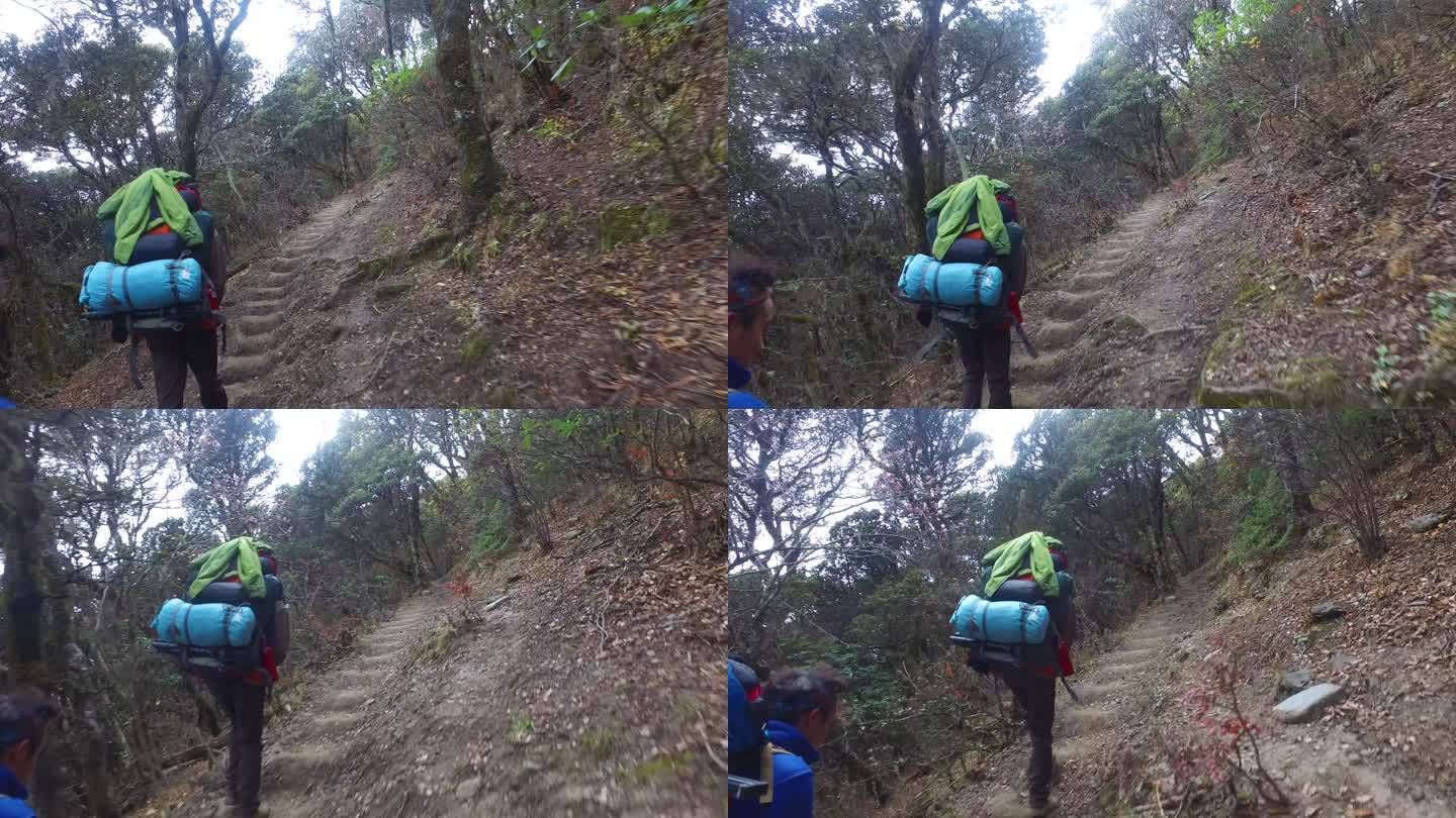 户外生存 探险队 矿石勘探队徒步爬山泥路