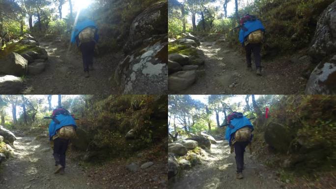 背包走在悬崖边 背包穿过树林 背包沿河谷