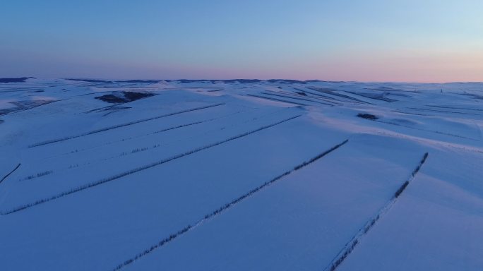 航拍雪域雪原田野暮色风光