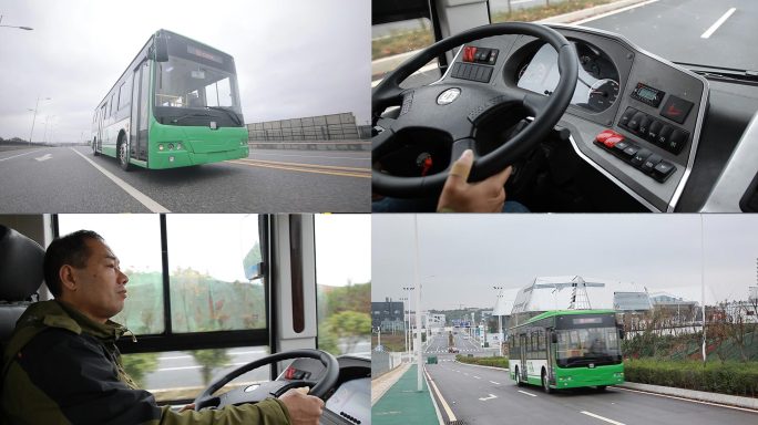 公交司机驾驶公交车在路上行驶公交动力测试