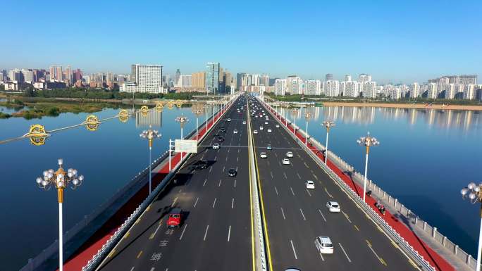 航拍山东省临沂市北京路沂河大桥风景