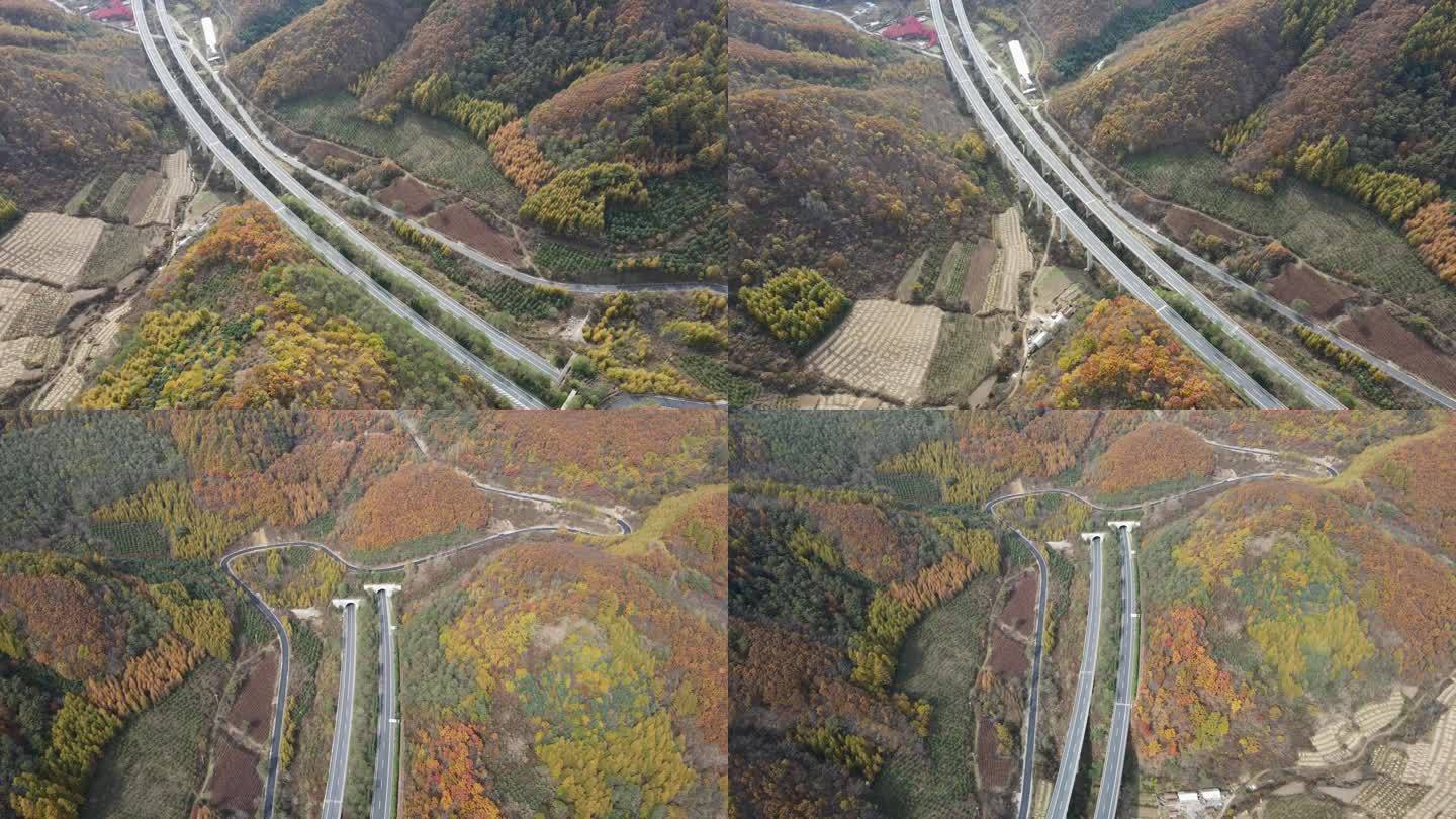 航拍本溪秋天里的鹤大高速公路