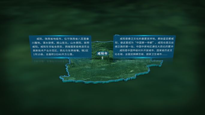 4K大气咸阳市地图面积人口基本信息展示