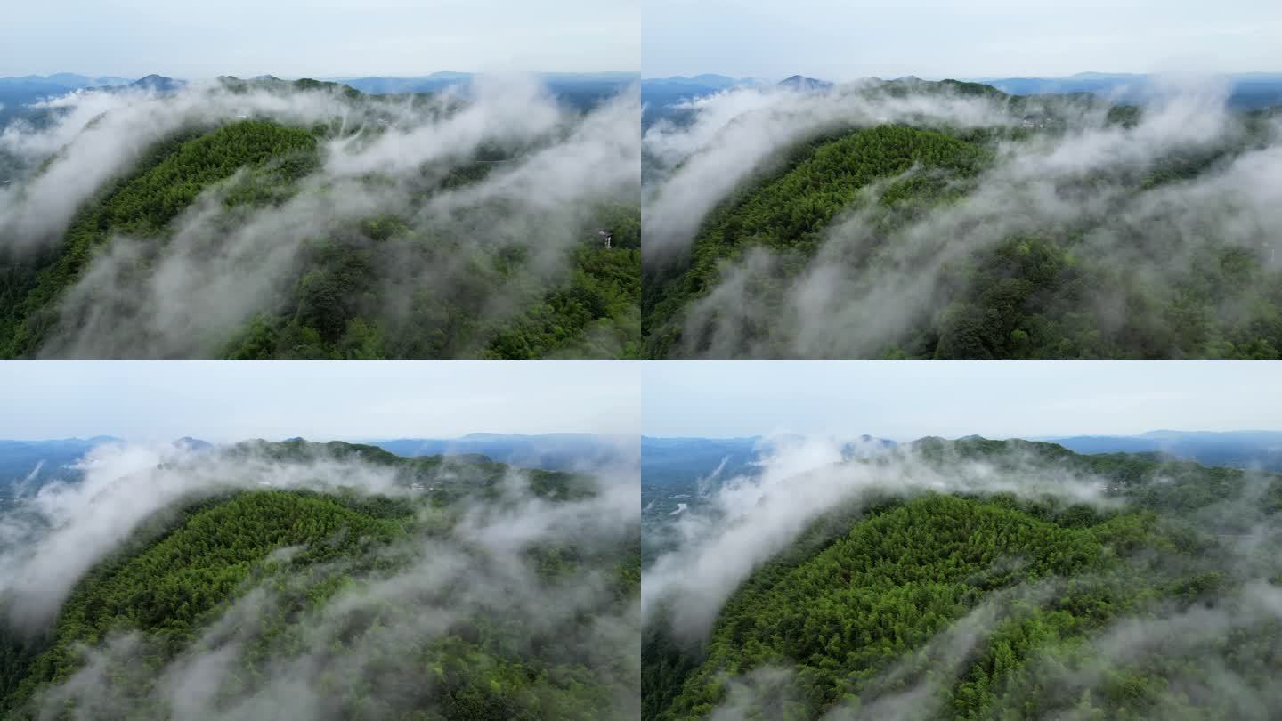 自然航拍森林山云雾流动4K