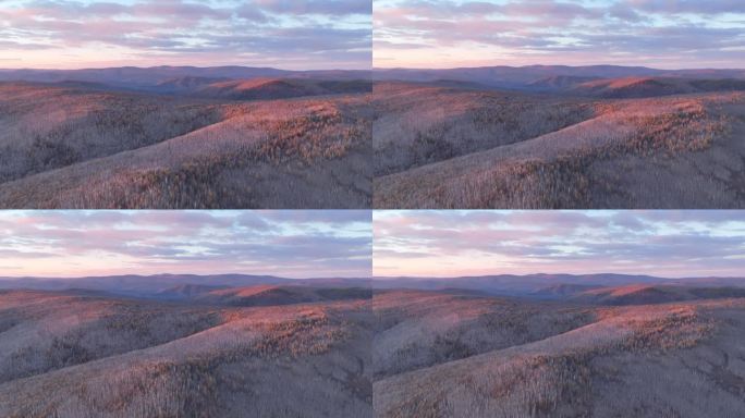 航拍大兴安岭秋山夕照