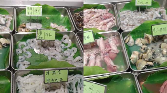 山东海鲜店先菜鱿鱼海螺大虾价格