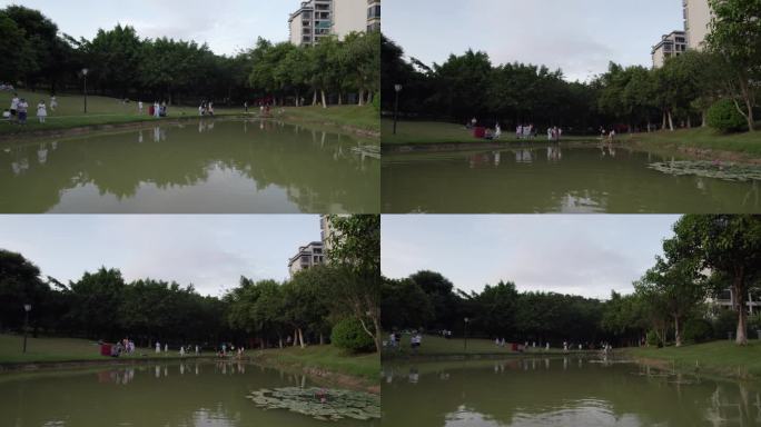 广州黄埔区盈翠公园大人小孩玩耍