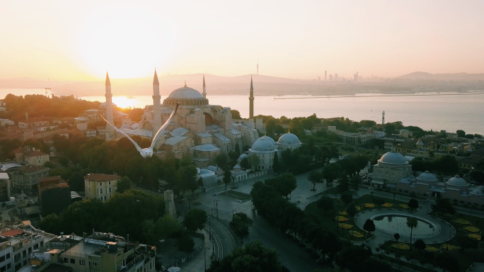 土耳其伊斯坦布尔圣索菲亚大教堂4k航拍