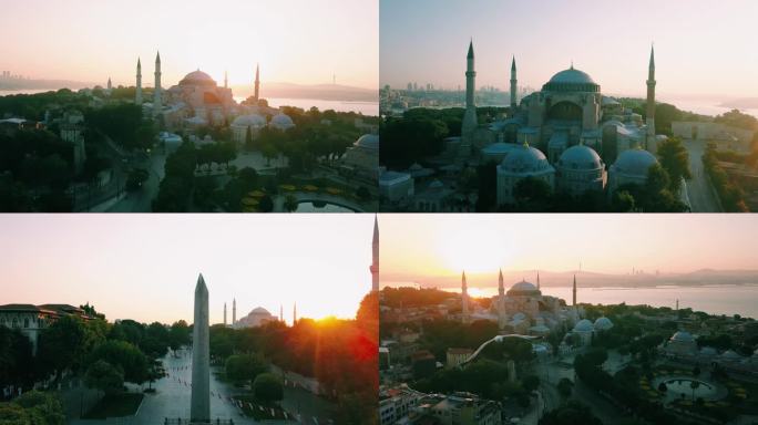 土耳其伊斯坦布尔圣索菲亚大教堂4k航拍
