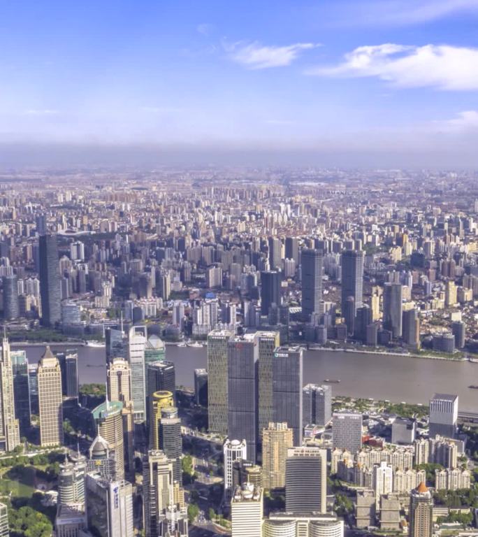 高清竖屏延时航拍上海高楼大厦蓝天白云