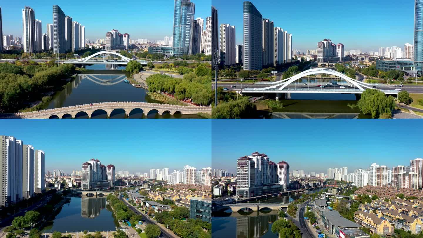 4K航拍山东省临沂市涑河凤凰广场城市风景