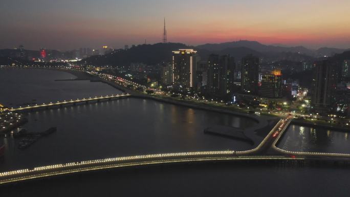 珠海情侣路夜景航拍视频