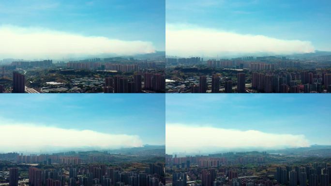 重庆巴南山火空中弥漫的浓烟灰尘