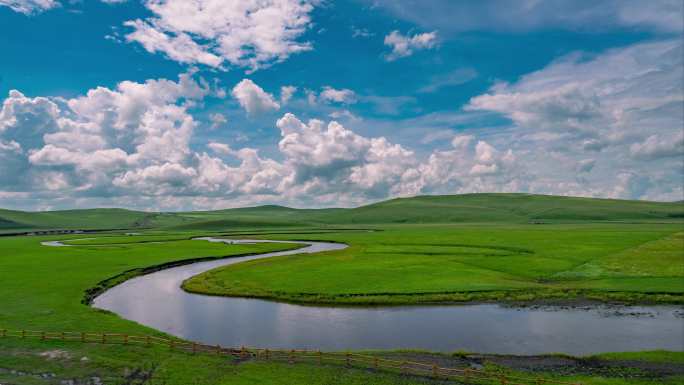 航拍内蒙古城市呼伦贝尔草原生态旅游