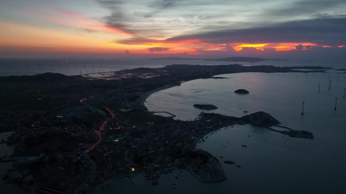 4K莆田南日岛落日晚霞夜景航拍