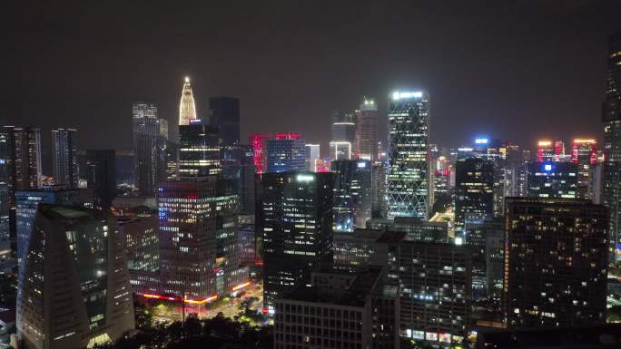 深圳南山区后海建筑群夜景航拍