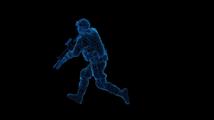 蓝色科技线条野战士兵持枪作战通道素材