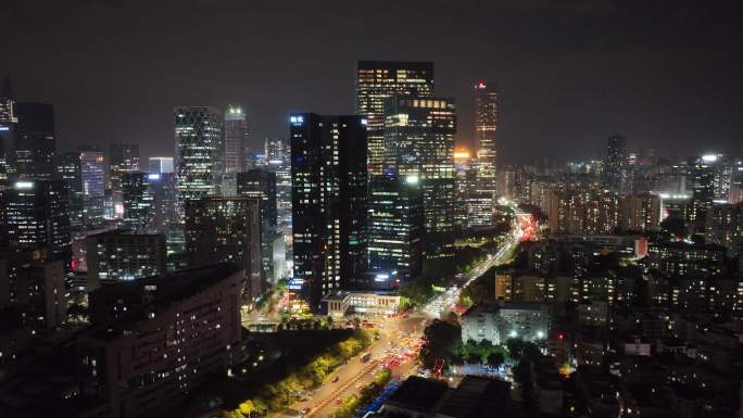 深圳南山区腾讯滨海大厦夜景航拍