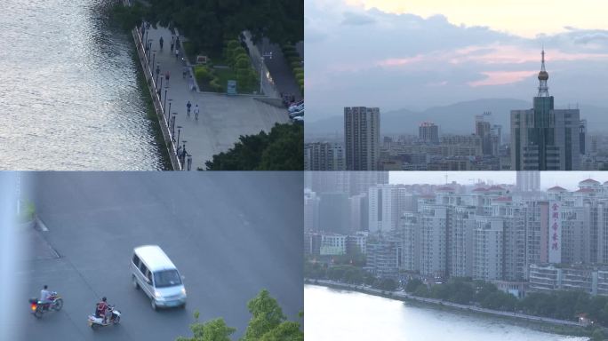 傍晚的城市行人车流街景视频素材