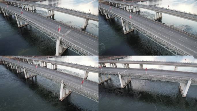 疫情下的吉林城市江景无人大桥航拍视频素材