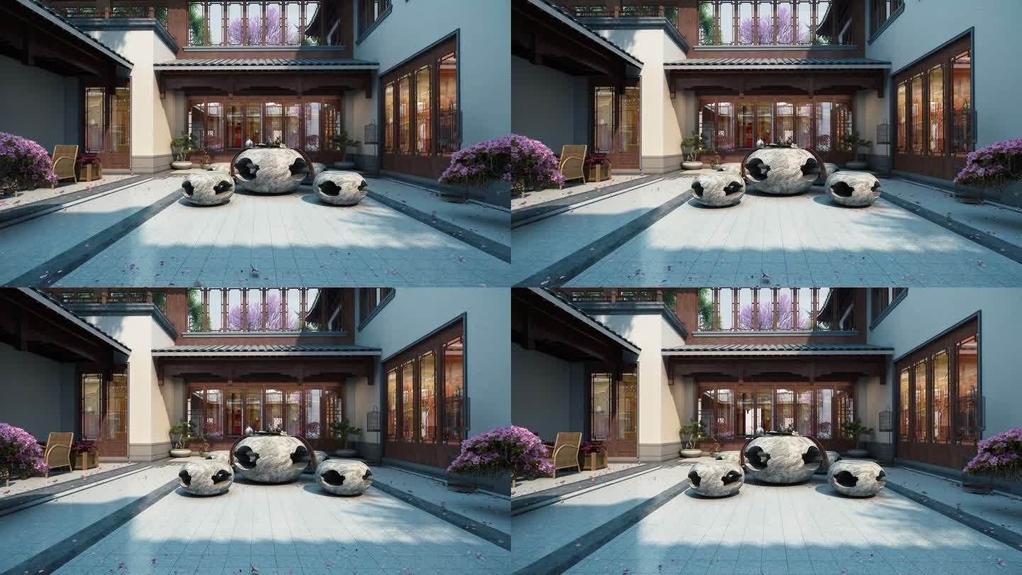 中式庭院品茶  三维动画