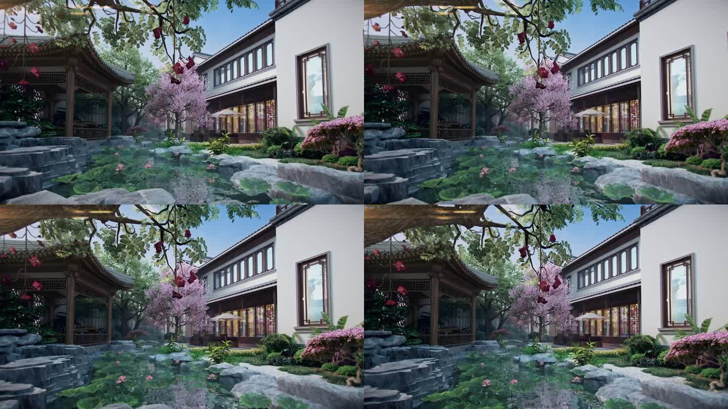 中式庭院景观  三维动画