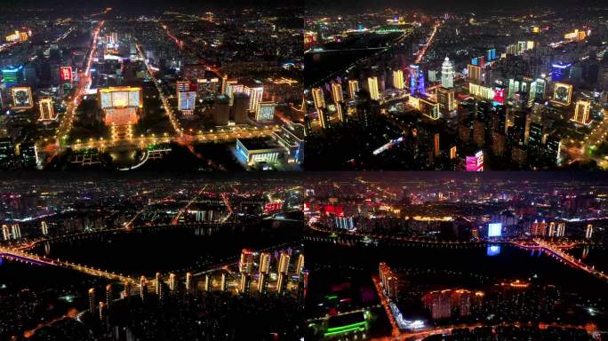 航拍临沂市北城新区城市夜景摇镜头视频