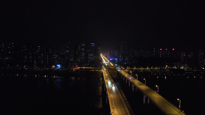 疫情下的吉林城市夜景江景大桥航拍视频素材