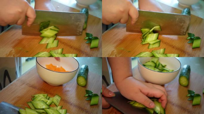 刷洗黄瓜切黄瓜片做饭